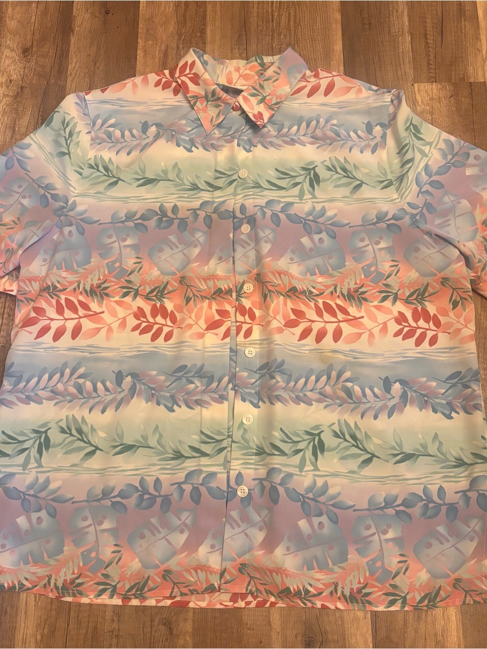 Vintage Alfred Dunner Pastel Leaf Print Blouse in Mint, Coral & Lavender